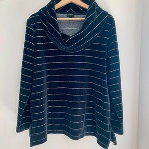 Talbots Velvet Black and Silver Striped Cowl Neck Sweater